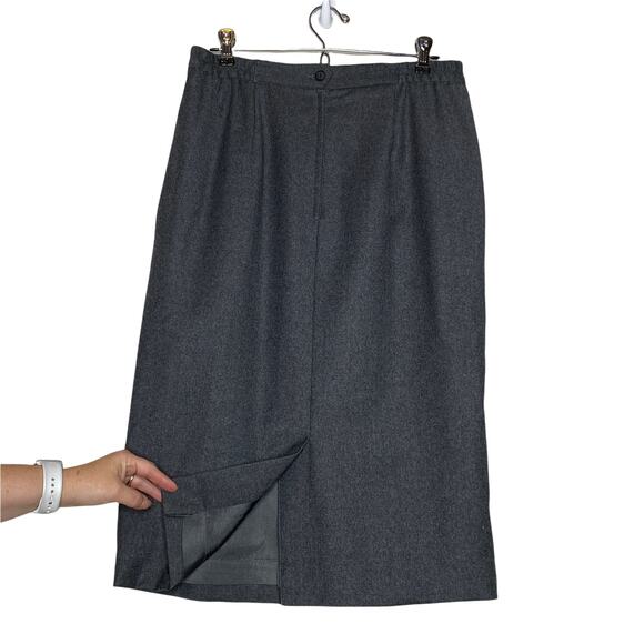 Vintage Wool Midi Skirt Dark Grey Women 10 Elastic Sections Lined Kick Pleat - Picture 4 of 6